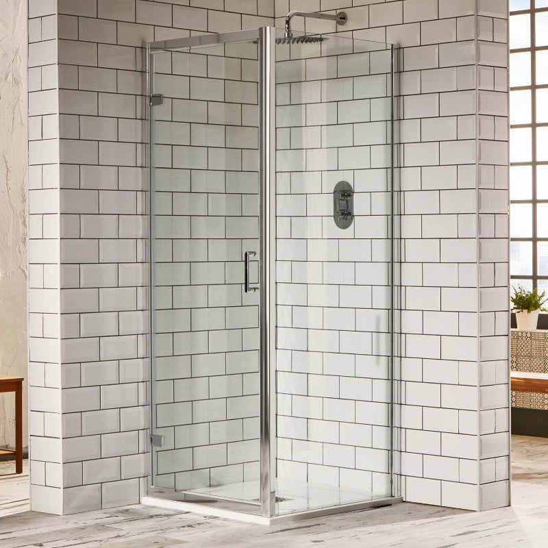 Aquaglass Purity Hinged Shower Door w/ Outwards Pivot Opening - Chrome Handle - All Sizes