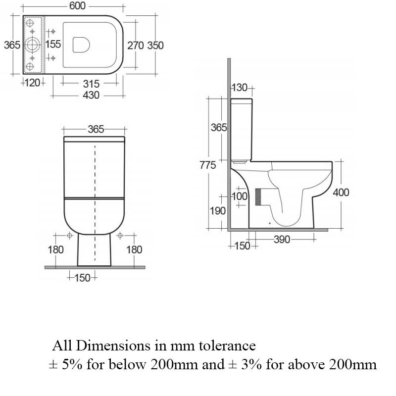 Image for RAK Bathroom Suite Series 600 with Semi Recessed Basin 520mm & Close Coupled Toilet