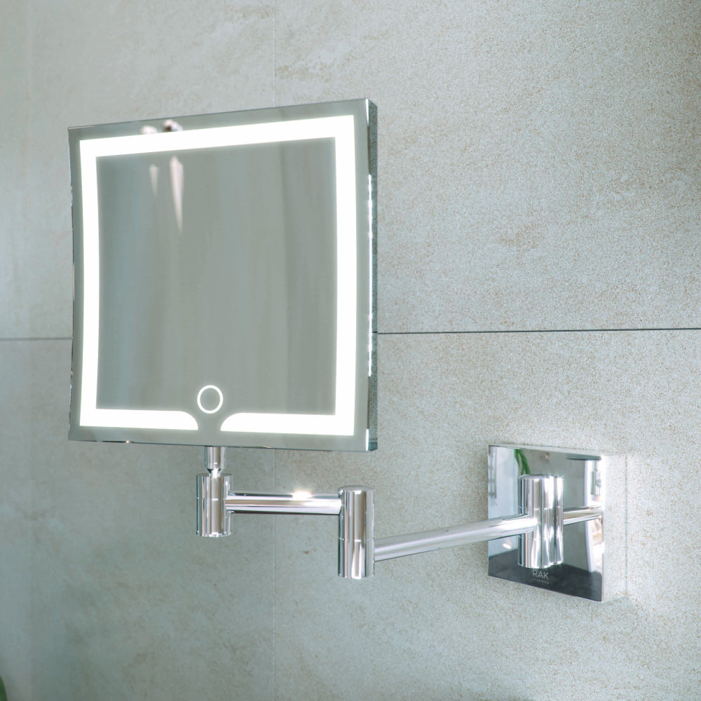 RAK Ceramics Demeter Square LED 3x Magnifying Mirror with Switch 264mm H x 200mm W Illuminated