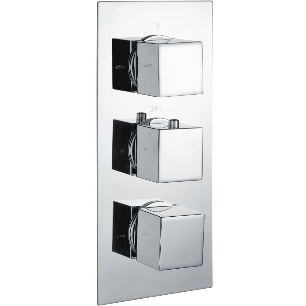 RAK Ceramics Square Dual Outlet 3 Handle Thermostatic Concealed Shower Valve in Chrome