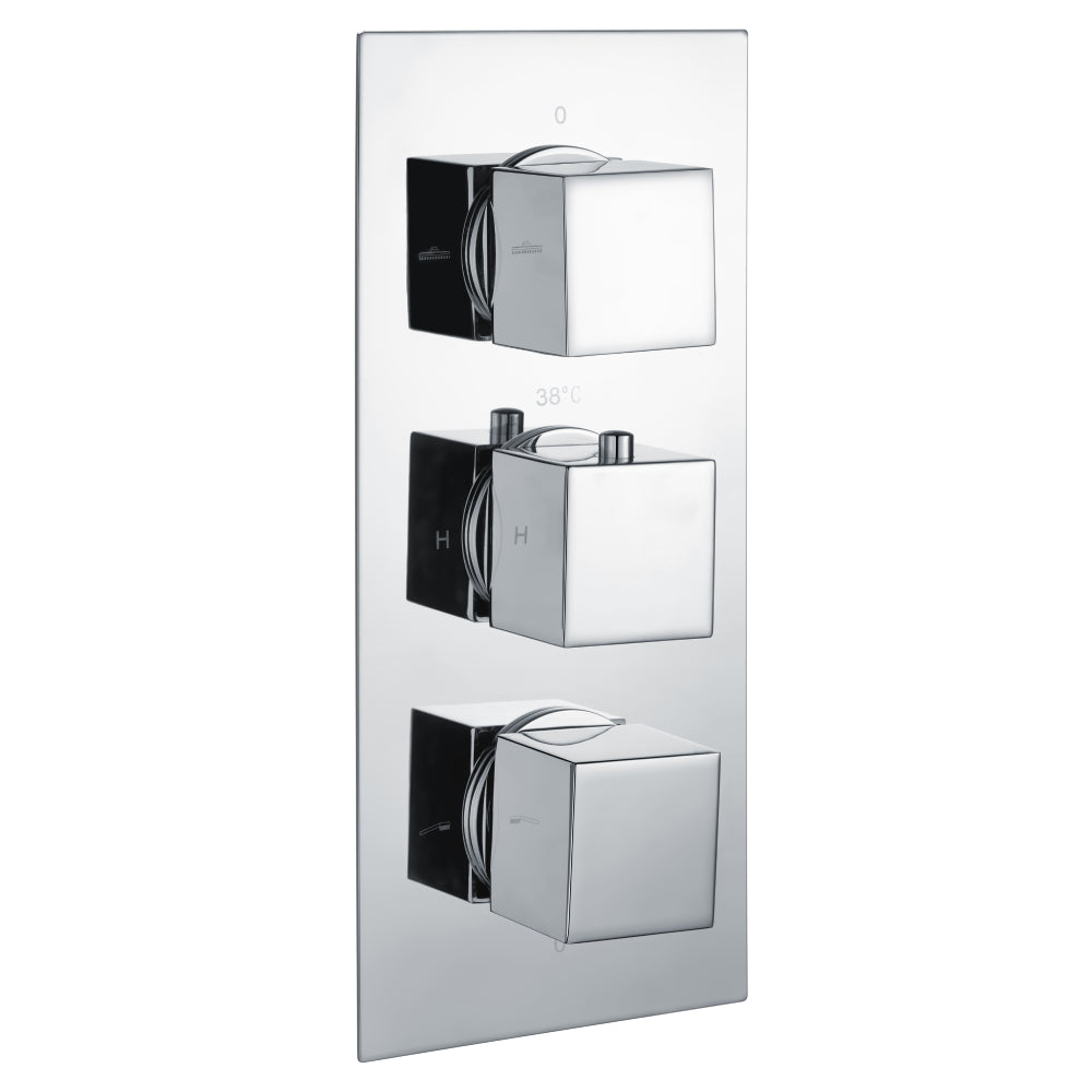 RAK Ceramics Square Triple Outlet 3 Handle Thermostatic Concealed Shower Valve