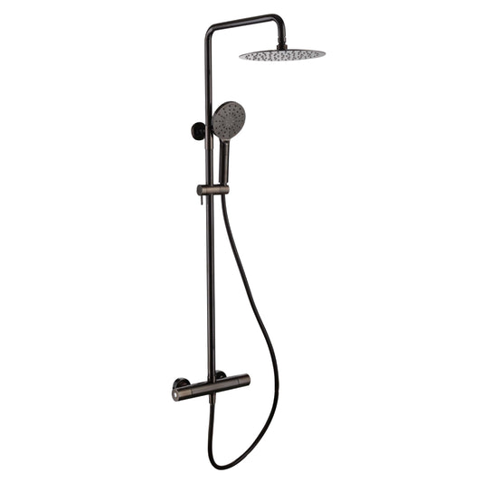 RAK Ceramics Compact Round Exposed Thermostatic Shower Column with Fixed head and Shower Kit in Black Chrome