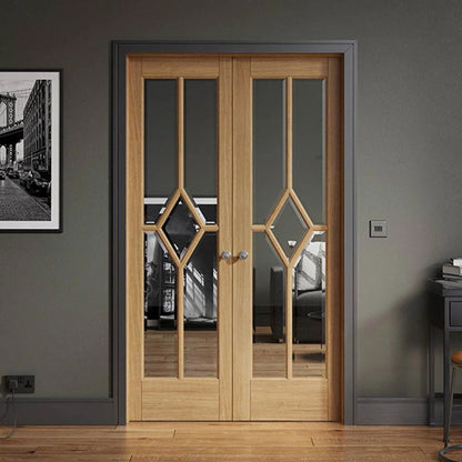 LPD Reims Oak Pre-Finished Internal Clear Glazed Door (Pair) - 78in x 60in x 40mm (1981 x 1524mm)
