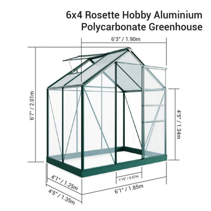 Rosette Hobby Aluminium Polycarbonate Greenhouse - All Sizes