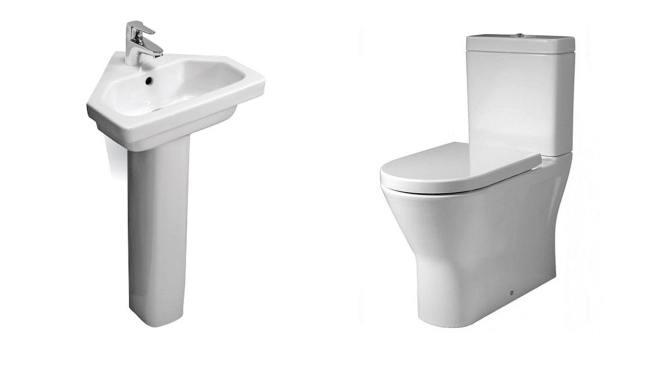 Image Of RAK Bathroom Suite Resort (Corner Basin & Full Pedestal 450mm, Close Coupled BTW Toilet)