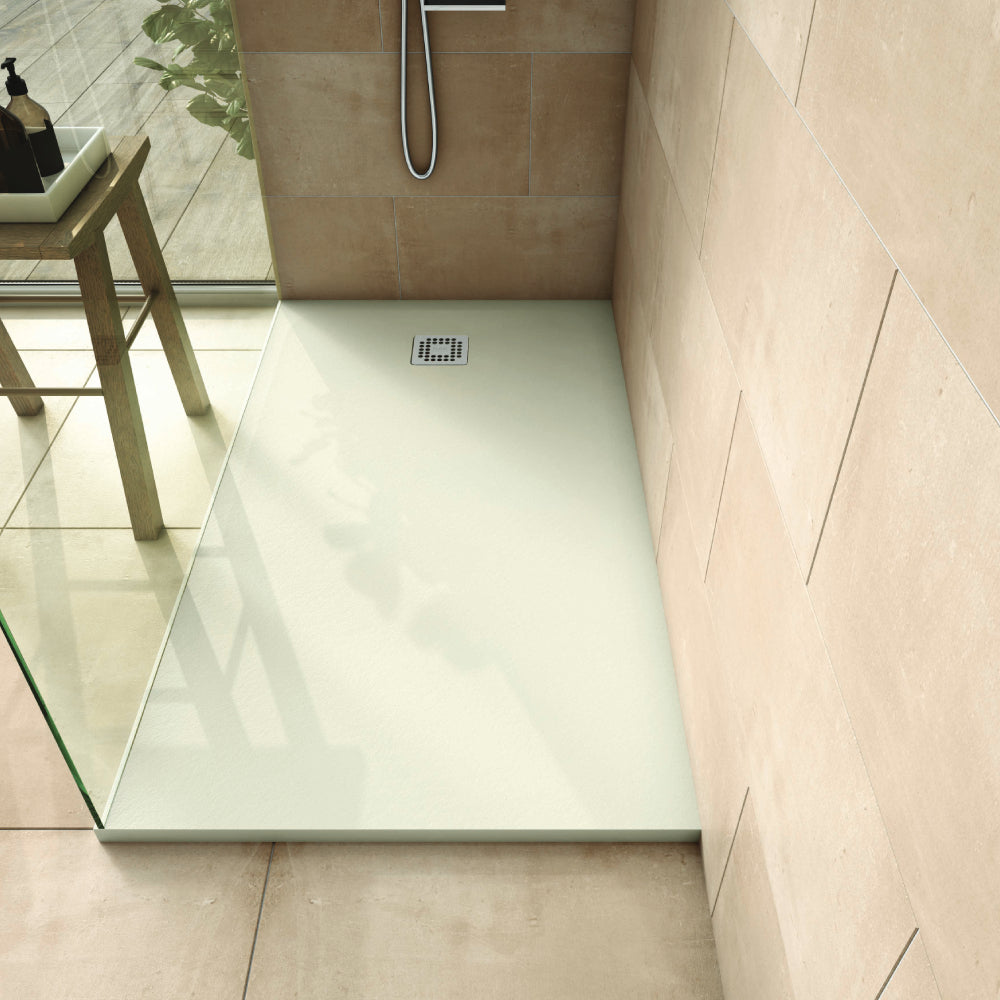 RAK Ceramics Feeling 1600 x 800mm Stone Effect Shower Tray with Anti Slip - White