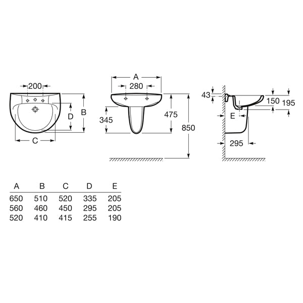 Image for Roca Laura Wall-Hung 1Th Basin 560mm