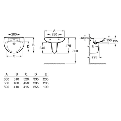 Image for Roca Laura Wall-Hung 1Th Basin 560mm