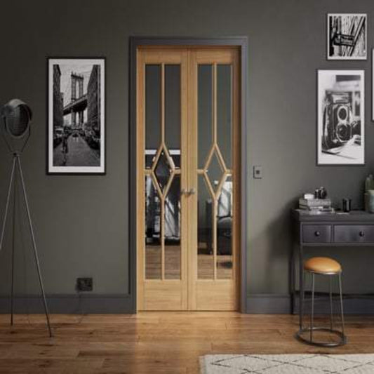 LPD Reims Oak Unfinished 10 Glazed Clear Light Panels Interior Room Divider - 2031mm x 1246mm