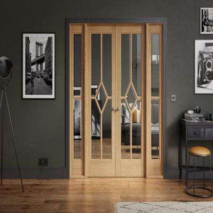 Reims Oak Pre-Finished 14 Glazed Clear Light Panels Interior Room Divider - 2031mm x 1904mm