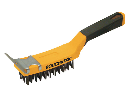 Roughneck Carbon Steel Wire Brush Soft Grip with Scraper 300mm (12in) - 4 Row