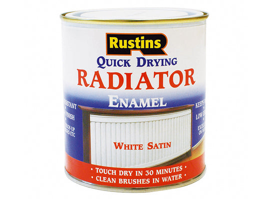 Rustins Quick Dry Radiator Enamel Paint Satin White 250ml