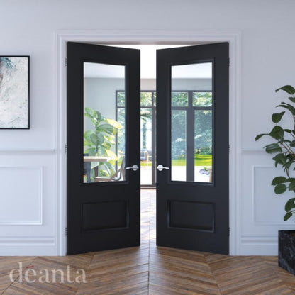 Deanta Sandringham Black Pre-Finished Glazed Internal Door - All Sizes