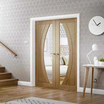 Image for XL Joinery Salerno Internal Oak Rebated Door Pair with Clear Glass 1981 x 1168 x 40mm (46")