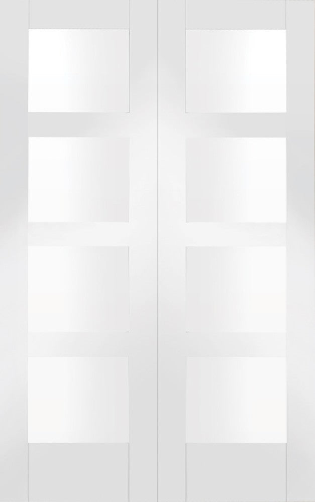 Image For XL Joinery Shaker Internal White Rebated Door Pair with Clear Glass