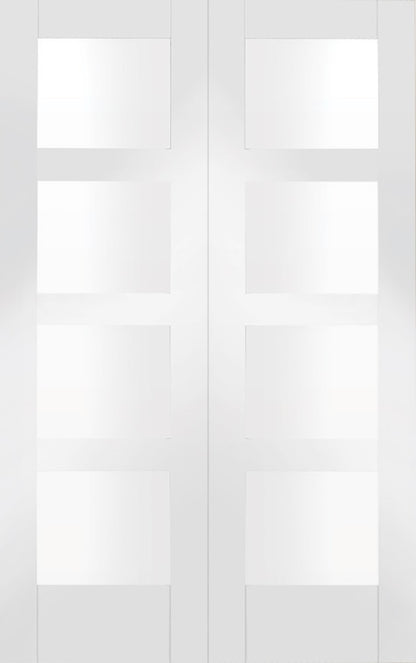 Image For XL Joinery Shaker Internal White Rebated Door Pair with Clear Glass