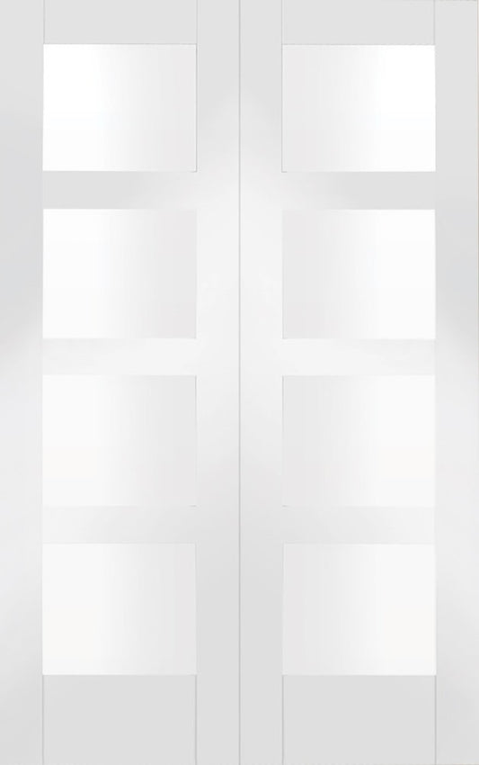 Image For XL Joinery Shaker Internal White Rebated Door Pair with Clear Glass