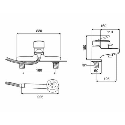 Image for Roca Victoria V2 Chrome Deck Mounted Bath Shower Mixer - Complete Kit