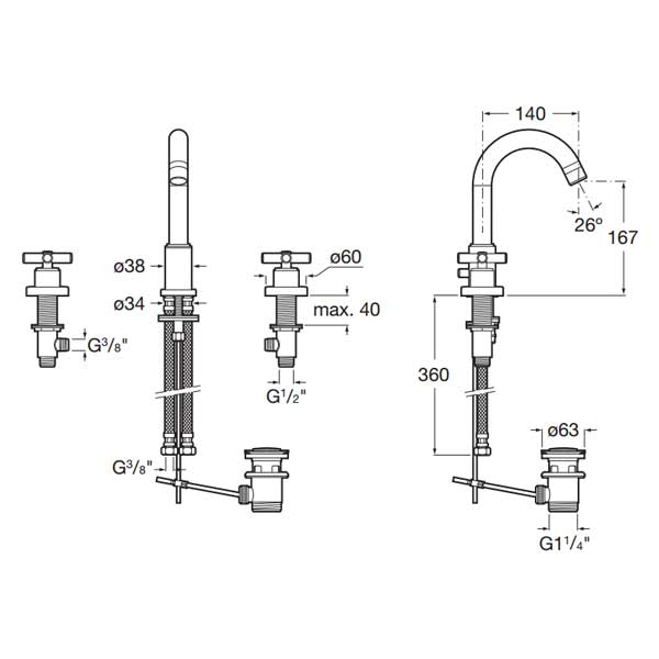 Image for Roca Loft Chrome Deck Mounted 3 Hole Basin Mixer & Pop-Up Waste