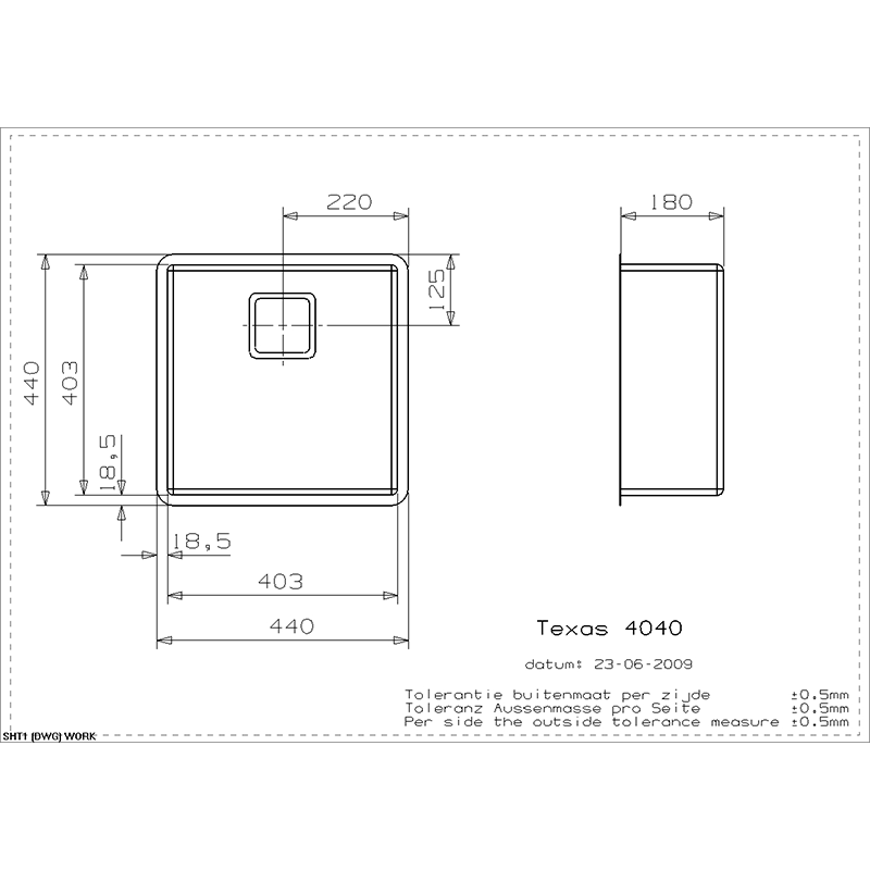 Reginox Texas 40x40 Integrated Stainless Steel Kitchen Sink