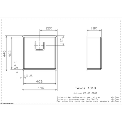 Reginox Texas 40x40 Integrated Stainless Steel Kitchen Sink