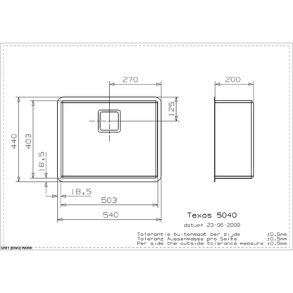 Reginox Texas 50x40 Integrated Stainless Steel Kitchen Sink