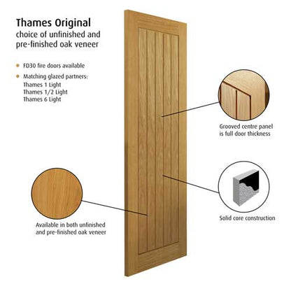 JB Kind Oak Cottage Thames Unfinished Internal Door