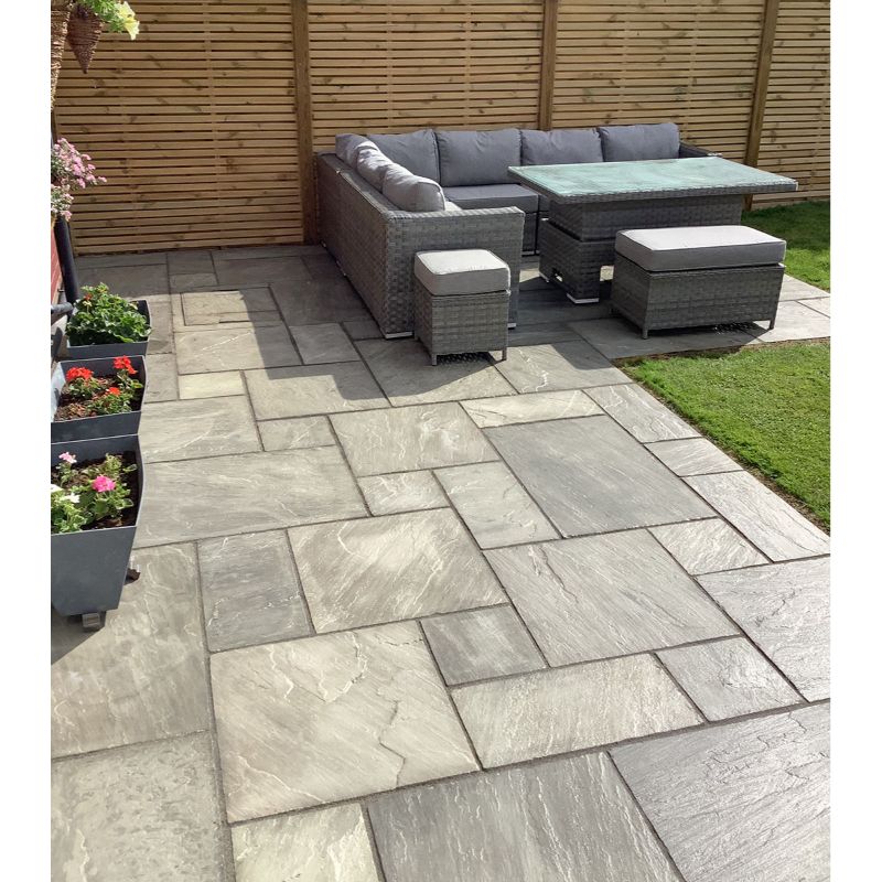 Traditional Light Grey Sandstone Paving Pack (19.50m2 - 66 Slabs / Mixed Pack)