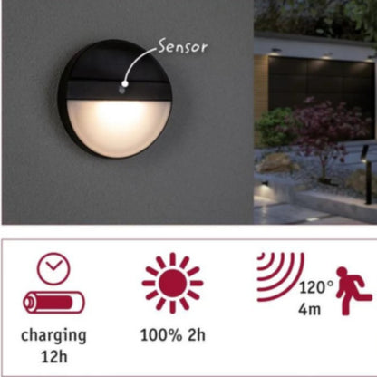 Outdoor Solar Wall Luminaire Eloise IP44 3000K 100lm Motion Sensor 