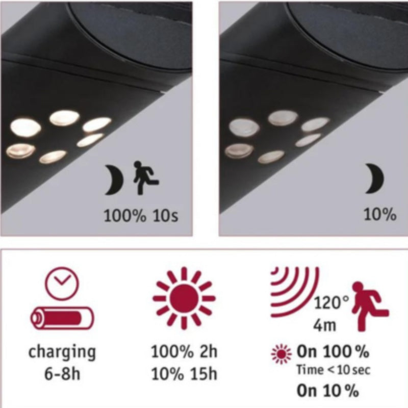 Outdoor Solar Wall Luminaire Ilias IP44 3000K 100lm Motion Sensor 