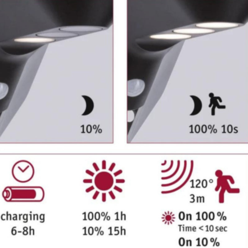 Outdoor Solar Wall Luminaire Soley IP44 3000K 150lm Motion Sensor 