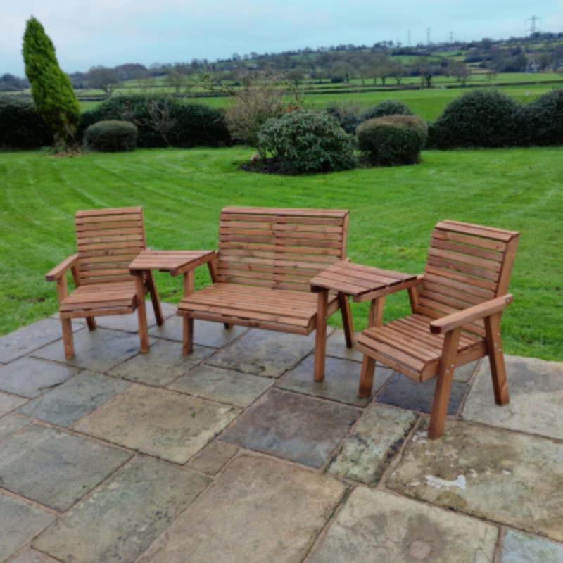 Churnet Valley 4 Seat Set (1 x 2 Seat Bench and 2 Chairs) Angled Tray