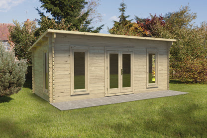 Forest Arley Log Cabin Pent Roof, Double Glazed 24kg Polyester Felt, no Underlay  - 6.0m x 3.0m - VARL45D63P2HD