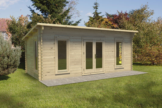 Forest Arley Log Cabin Pent Roof, Double Glazed 24kg Polyester Felt, no Underlay  - 6.0m x 3.0m - VARL45D63P2HDIN