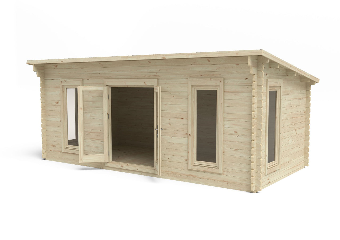 Forest Arley Log Cabin Pent Roof, Double Glazed 24kg Polyester Felt, no Underlay  - 6.0m x 3.0m - VARL45D63P2HD