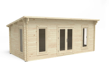 Forest Arley Log Cabin Pent Roof, Double Glazed 24kg Polyester Felt, no Underlay  - 6.0m x 3.0m - VARL45D63P2HD