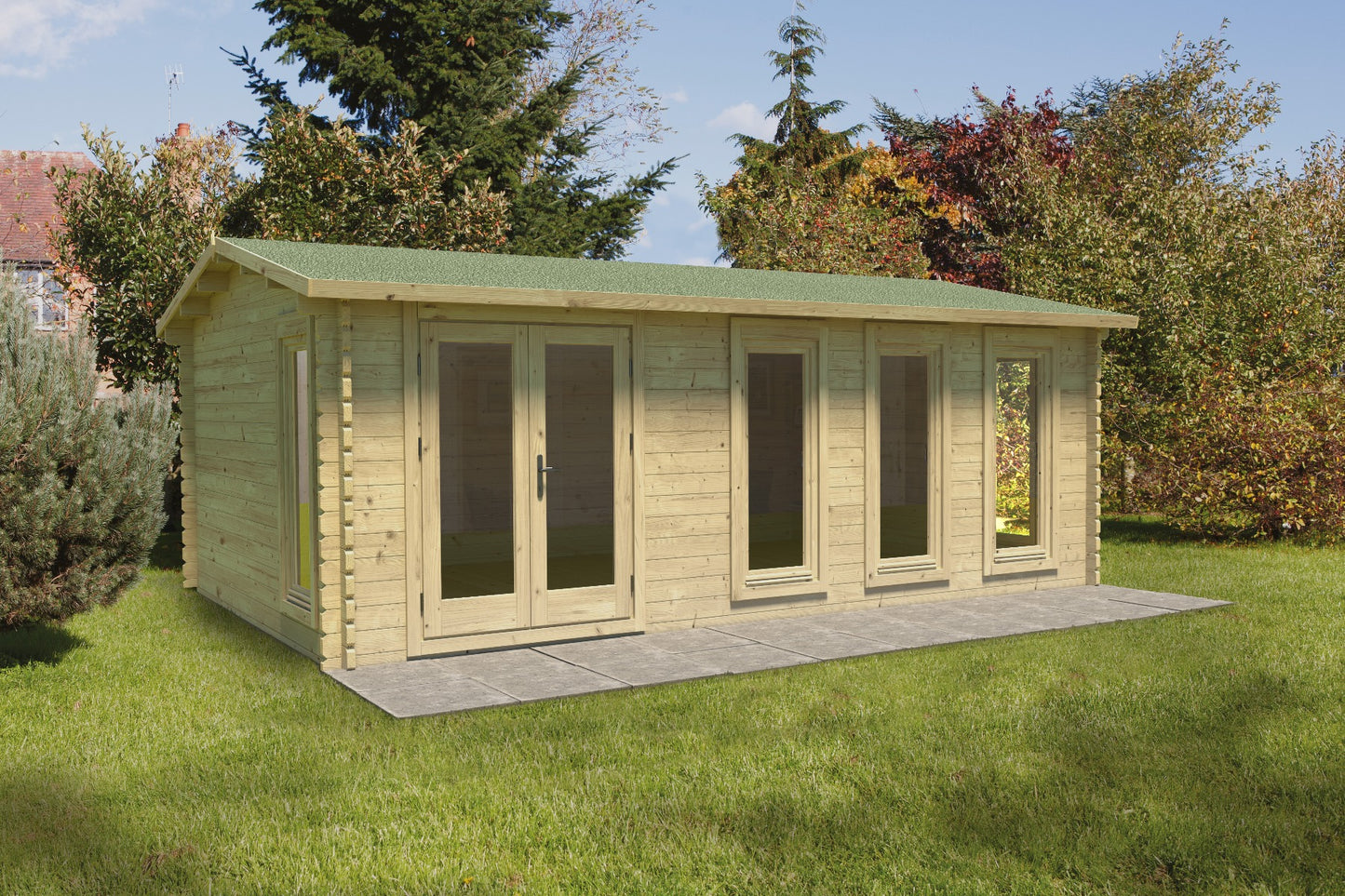 Forest Blakedown Log Cabin Apex Roof, Double Glazed 24kg Polyester Felt, no Underlay  - 6.0m x 4.0m - VBLA45D64P2HDIN