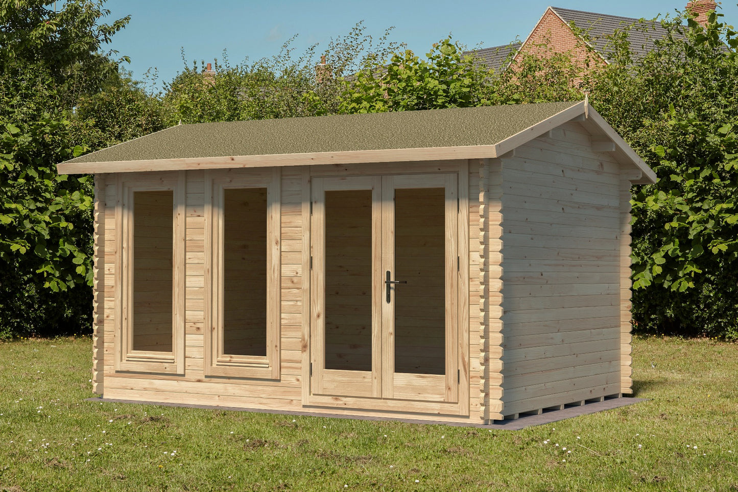 Forest Chiltern Log Cabin Apex Roof, Double Glazed 34kg Felt, plus Underlay  - 4.0m x 3.0m - VCHI34D43P3UHD