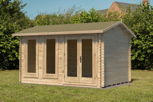 Forest Chiltern Log Cabin Apex Roof, Double Glazed 34kg Felt, plus Underlay  - 4.0m x 3.0m - VCHI34D43P3UHDIN