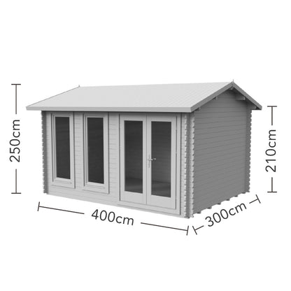 Forest Chiltern Log Cabin Apex Roof, Double Glazed 34kg Felt, plus Underlay  - 4.0m x 3.0m - VCHI34D43P3UHD