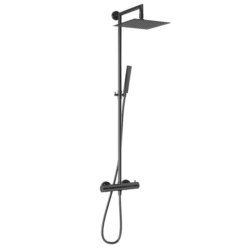 Aqua Velar Thermostatic Shower Column w/ Diverter and Shower Head - Matt Black 