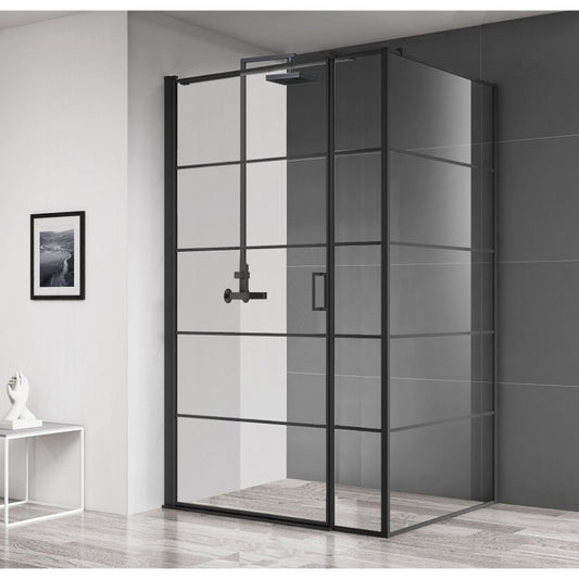 Aquaglass Velar+ Hinged Cittal Style Shower Door w/ Pivot Opening (Matt Black) - All Sizes