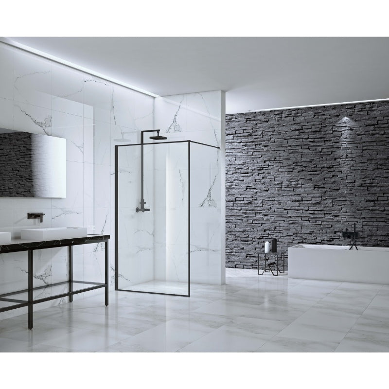 Aquaglass Velar+ Walk-in Panel w/ Stabilising Bar (Matt Black) -All Sizes