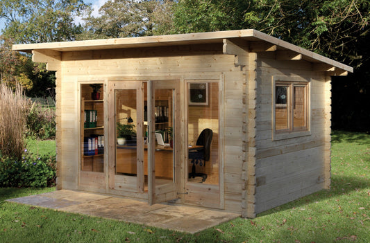 Forest Melbury Log Cabin Pent Roof, Double Glazed 24kg Polyester Felt, plus Underlay  - 4.0m x 3.0m - VMEL34D43P2UHDIN