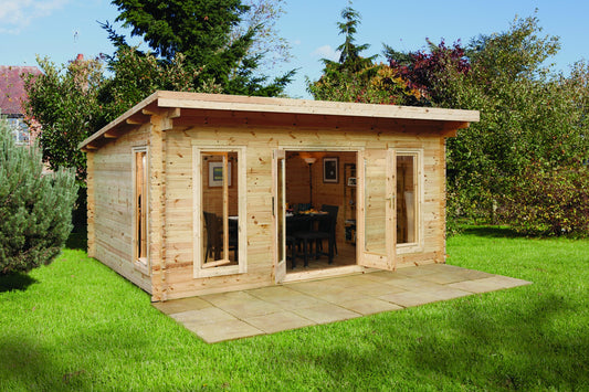 Forest Mendip Log Cabin Pent Roof, Double Glazed, 24kg Polyester Felt, no Underlay  - 5.0m x 4.0m - VMEN45D54P2HD