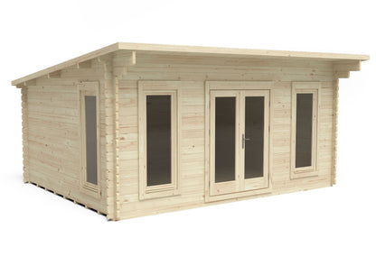 Forest Mendip Log Cabin Pent Roof, Double Glazed, 24kg Polyester Felt, no Underlay  - 5.0m x 4.0m - VMEN45D54P2HD