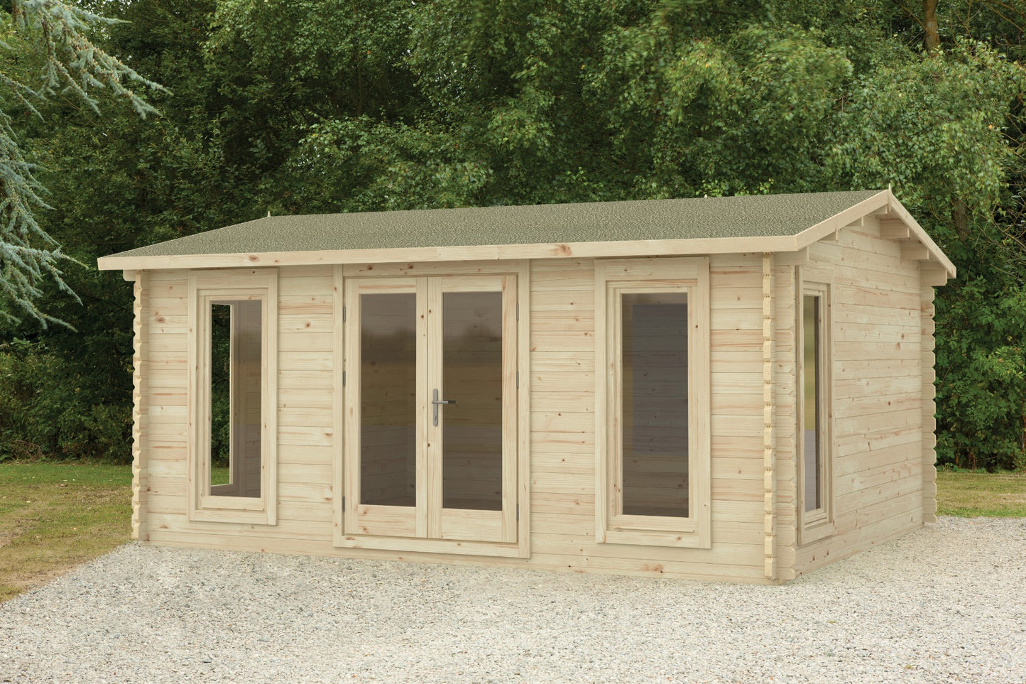 Forest Rushock Log Cabin Apex Roof, Double Glazed 24kg Polyester Felt, no Underlay  - 5.0m x 4.0m - VRUS45D54P2HD