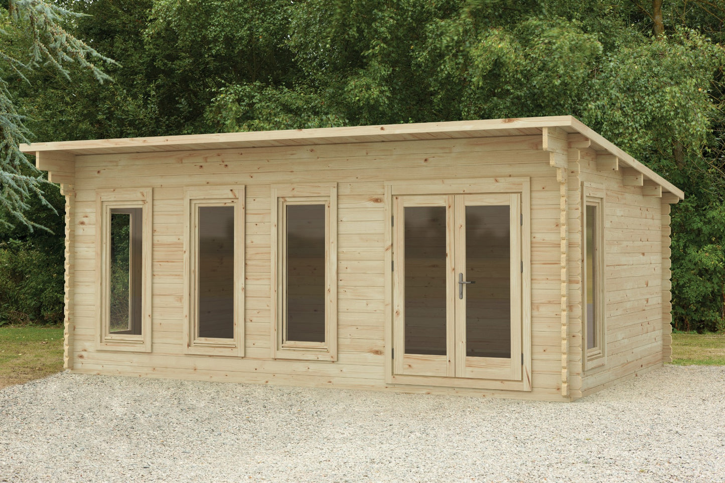 Forest Wolverley Log Cabin Pent Roof, Double Glazed 24kg Polyester Felt, plus Underlay  - 6.0m x 4.0m - VWOL45D64P2UHD