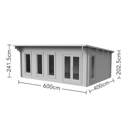 Forest Wolverley Log Cabin Pent Roof, Double Glazed 24kg Polyester Felt, plus Underlay  - 6.0m x 4.0m - VWOL45D64P2UHDIN