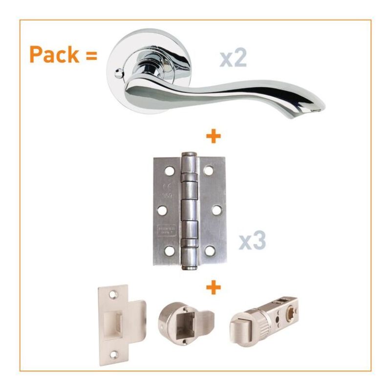 JB Kind Wave Polished Chrome Privacy Door Handle Latch Pack 